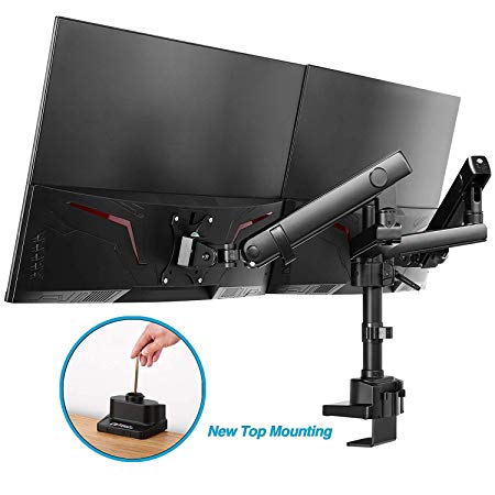 AVLT-Power Dual 32" Monitor Mount Stand - Two Extra 24.4" Height Adjustable Mechanical Spring Arms Holds 17"-32" Computer Screens Weight up 17.6 lbs VESA Compatible New Top Mounting Premium Aluminum