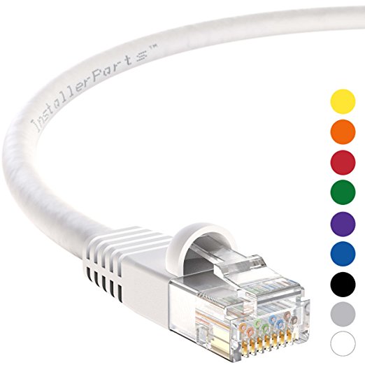 InstallerParts CAT5E Ethernet Cable 20 FT White - UTP Booted - Professional Series - 1 Gigabit/Sec Network / Internet Cable, 350MHZ