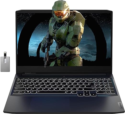 Lenovo IdeaPad Gaming 3 15.6” FHD 120Hz Laptop, AMD Ryzen 5 5600H, NVIDIA GeForce GTX 1650 4GB DDR6, 16GB RAM, 512GB SSD, Backlit Keyboard, Wi-Fi 5, Bluetooth, Black, Win 11 Pro, 32GB USB Card