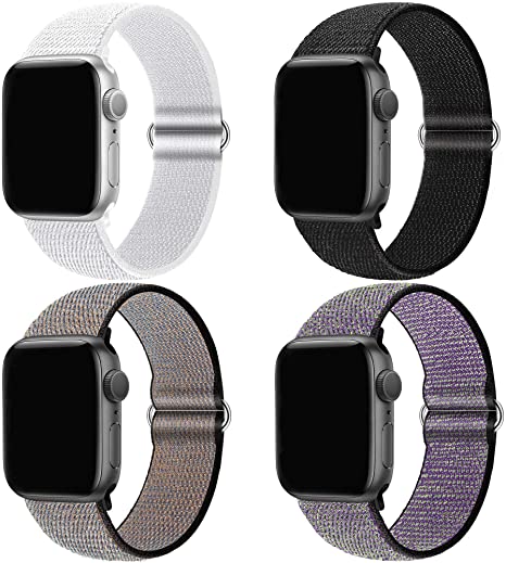QIENGO 4Pack Compatible for Apple Watch Band 38mm 40mm 42mm 44mm，Adjustable Soft Lightweight Breathable Sports Replacement Band for Series 6 5 4 3 2 1 SE