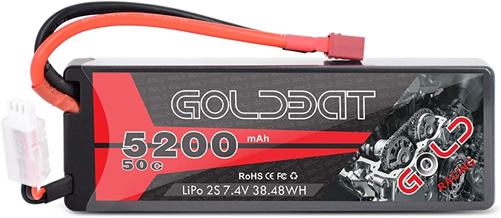 LiPo RC Battery GOLDBAT 5200mAh 2S 7.4V 50C LiPo Battery Pack with Hard Case Deans Plug for RC Evader BX Car Truck Truggy Buggy