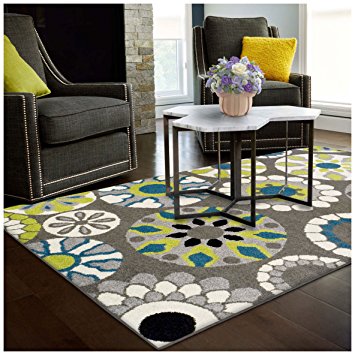 Superior Medallion Collection Area Rug, 6mm Pile Height with Jute Backing, Affordable Contemporary Rugs, Beautiful and Colorful Medallion Pattern - 8' x 10' Rug, Black, Grey, Blue, and Light Green