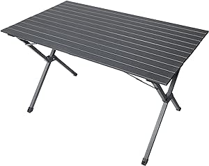 Portal Campingtisch faltbar XL Klapptisch Aluminium Tischplatte 120 * 70cm Falttisch tragbar mit Tragetasche Picknicktisch klappbar 4-6 Person für Garten Outdoor BBQ Schwarz