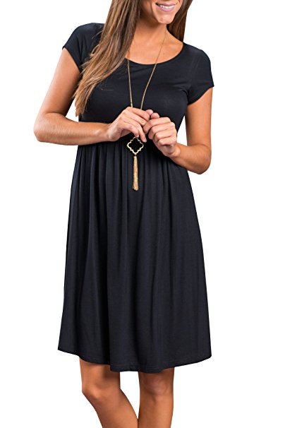 GAMISOTE Women Summer Empire Waist Short Sleeve Midi Dress Casual Solid Loose Swing Dresses