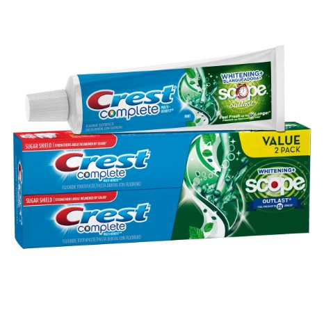 Crest Complete Multi Benefit Scope Outlast Fresh Breath Whitening Toothpaste Mint 5.8 Ounce (Pack of 2)