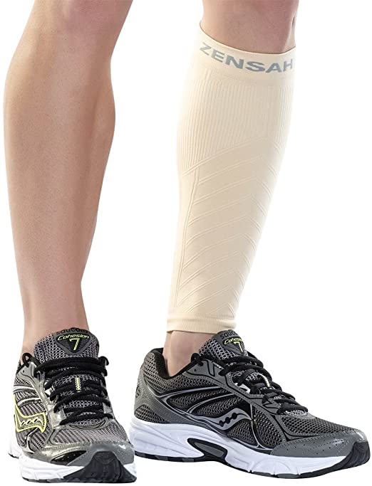 Zensah Calf / Shin Splint Compression Sleeve - Treat Shin Splints and Calf Strains - Compression Sleeve for Running, Basketball, Tennis, Hiking and Jogging - Shin Compression Sleeve (SINGLE SLEEVE)