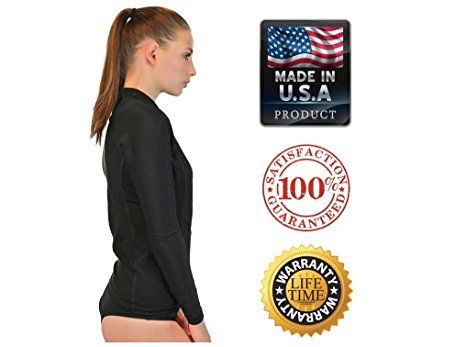 Swim Shirt For Women - Long Sleeve Rash Guard Top With UV 50 Skin / Sun Protection, Workout Shirt., Made In USA!