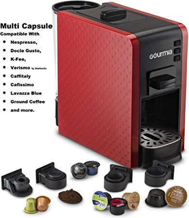 Gourmia GCM7000R Multi Capsule Espresso Coffee Machine Includes Pod Cartridges for Nespresso, Dolce Gusto, K-Fee