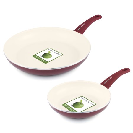 GreenLife 2 Piece Non-Stick Ceramic 7 Inch and 10 Inch Fry Pan Set with Soft Grip Red