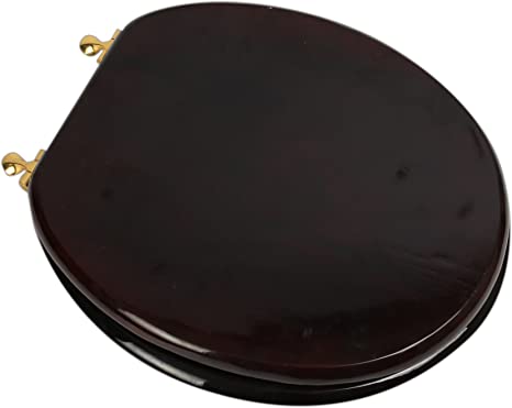 Bath Décor 5F1R2-16BR Deluxe Wood Toilet Seat, STAINED MAHOGANY/BRASS