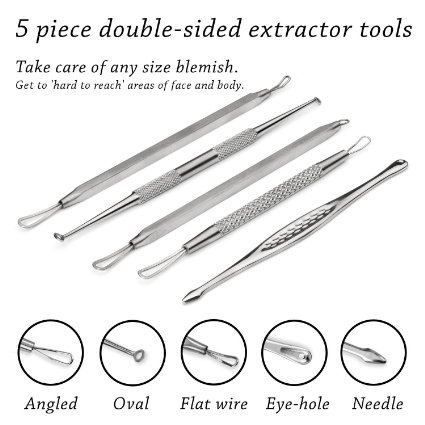 EZGO Blackhead Remover Dermatologist Grade KitTool Removes Blackheads and Blemishes 5pcs Best Extractor Tool Set - Treats Pimples Facial Acne and Comedones -100 Hygienic Skin Safe Wont Cause Redness White