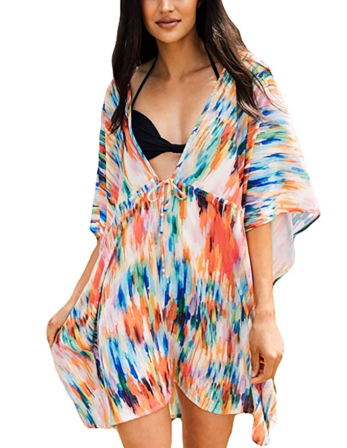 Bsubseach Women Casual Bikini Swimsuit Cover Up Blouses Beach Tunic Dress One Size