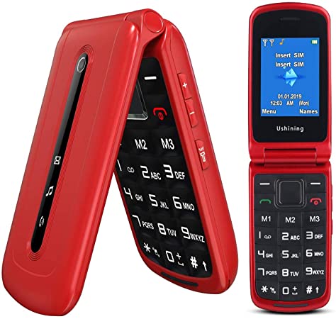 Ushining 3G Unlocked Flip Cell Phones for Senior & Kids,Dual SIM 2.4'' Flip Phones SOS Button and Big Buttons, VGA Camera,Easy to Use Flip Phone(Red)