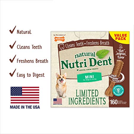 Nutri Dent Limited Ingredient Dental Dog Chews | Mini Size | Filet Mignon or Fresh Breath Flavors
