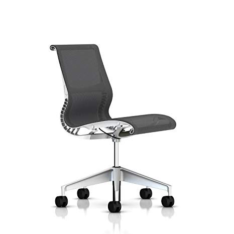 Herman Miller Setu Ergonomic Office Chair with Kinematic Spine | Armless with H-Alloy Base and Hard Floor Casters | Studio White Frame and Alpine Lyris Fabric