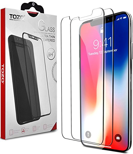 TOZO for iPhone X Screen Protector 2 Pack Premium Tempered Glass 9H Hardness 2.5D Super Easy Apply for iPhone 10 / X [0.26MM] 2PCS