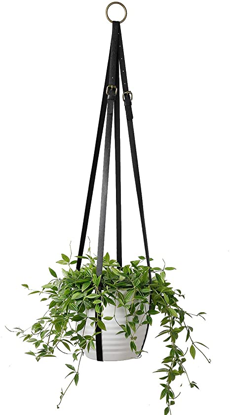 POTEY 610105 Leather Plant Hanger-Hanging Plant Holder Indoor for Decorative Flower Pots Adjustable Vegan Leather Plant Hanger Hanging Planters 30inch -35inch,Black