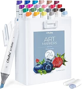 Ohuhu Alcohol Markers 24 Basic Tone, Slim Broad and Fine Double Tipped Art Marker Set for Artists Adults Coloring Professional Designers- Kaala Series of Ohuhu Markers