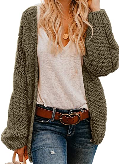 Dokotoo Womens Winter Open Front Long Sleeve Chunky Cable/Chenille Knit Cardigan Sweater Coats S-XXL