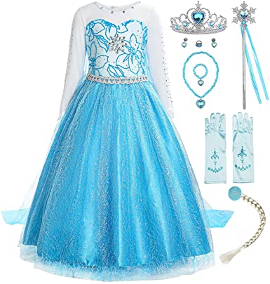 ReliBeauty Little Girls Snow Princess Fancy Dress Queen Costume, Blue