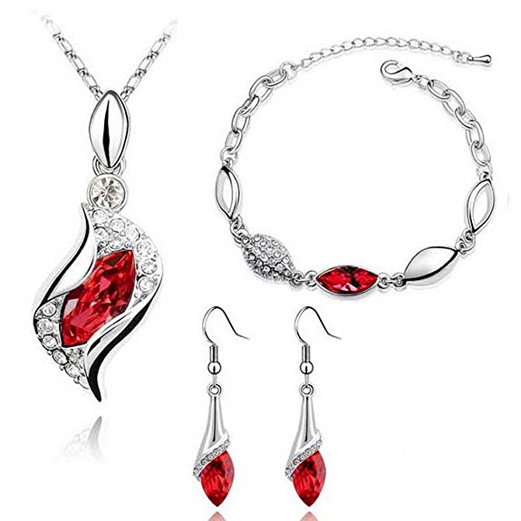 HSG Fashion Red Color Necklace Earring Bracelets Jewelry Set for Women