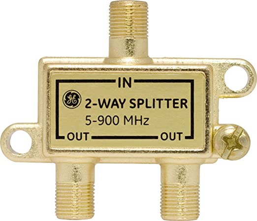 GE Digital 2-Way Coaxial Splitter, Works with HDTV, Amplifiers, Amplified Antennas, RG6 Coax Compatible, 5-900 Mhz Range, Corrosion Resistant, Gold Plated Connectors, 23218