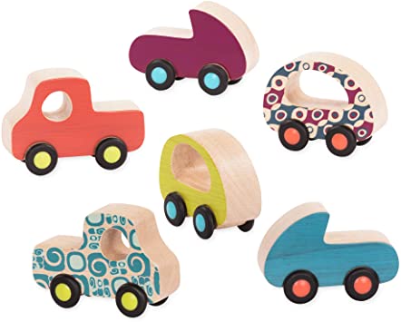 B. Toys – Wooden Cars – 6 Little Toy Cars – Colorful Car Play Set for Toddlers, Kids – Smooth Wooden Vehicles – Free Wheee-Lees – 1 Year   (BX2038Z)