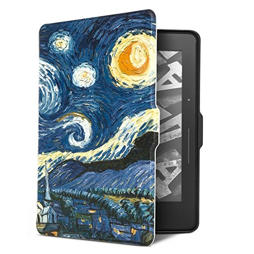 Ayotu Colorful Shell for Kindle Voyage E-reader Auto Wake and Sleep Smart Protective Cover, Case for 2014 Kindle Voyage Case, Painting Series KV-08 The Starry Night