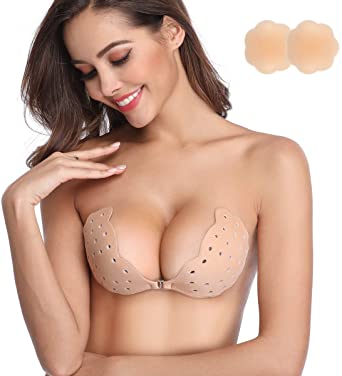 SHINYMOD Sticky Bra, Breathable Strapless Bra Adhesive Push Up Backless Airy Bras for Women