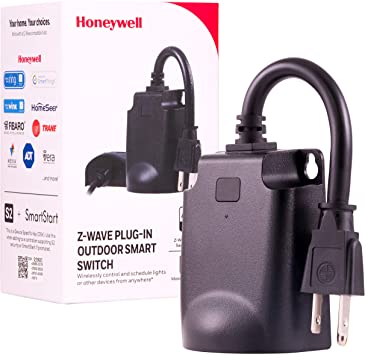 Honeywell 39363-CS2 UltraPro Z-Wave Plus Outdoor Plug-in Switch, Weather-Resistant, 1 Grounded Outlet, 39363, 1 Pack, Black