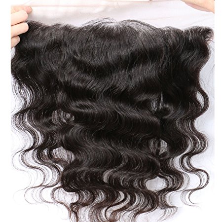 Free Part Ear To Ear 13x4" Full Lace Frontal Closure Body Wave Bleached Knots With Baby Hair Unprocessed Brazilian Virgin Best Remy Human Hair Front Closures Top Extensions 16 inches Natural Color