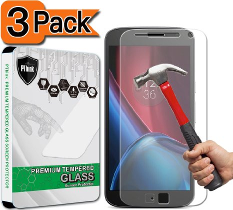 [3-Pack] Moto G4 Plus Screen Protector, PThink® [Tempered Glass] [9H Hardness] [Anti-Scratch] [Fingerprint Resistant] [Easy-Install] Screen Protector for Moto G Plus (4th Gen.)