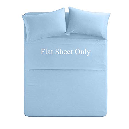 Full Size Flat Sheet Single - 300 Thread Count 100% Egyptian Cotton Quality - Luxury Ultra Soft Flat Sheet Sold Separately - Light Blue