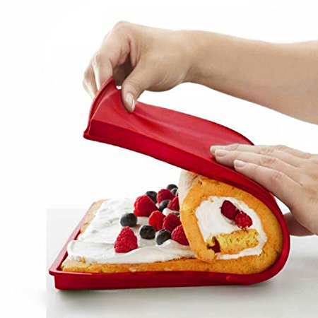 Hangnuo Silicone Non Stick Swiss Roll & Roulade Baking Sheet 12.4X10.6X0.35 Inches Red