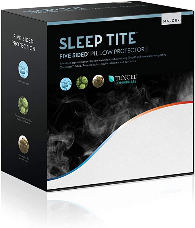 SLEEP TITE FIVE-5IDED Hypoallergenic Pillow Protector Set With OMNIPHASE and TENCEL - 100% Waterproof - Regulates Temperature - 15-Year Warranty - Vinyl Free - Queen Pillow Protector - Set of 2