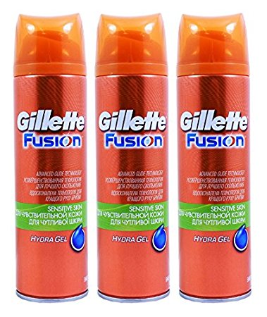 3x Gillette Fusion Hydra Sensitive Skin Shaving Gel 200ml