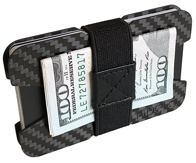 Slim Carbon Fiber Front Pocket Mens Wallet Money & Card Holder - Minimalist & Small Wallets for Men with Bills Clip Band