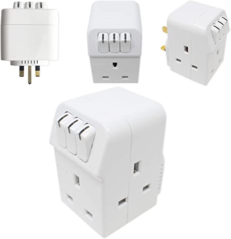 Masterplug 3-Way UK Mains Switched 13A Adapter/Individually Triple Switched Block Socket Splitter/Fitted With 13 Amp Fuse/iCHOOSE