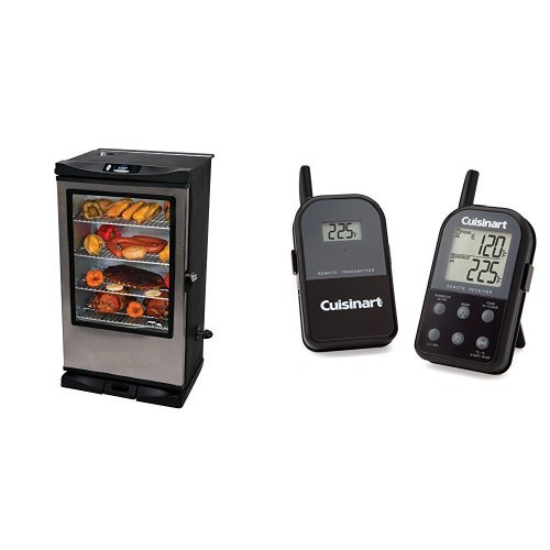 Masterbuilt 20075315 Front Controller Smoker with Viewing Window and RF Remote Control, 40-Inch with Cuisinart Thermometer