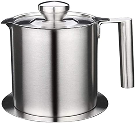 Hemoton Grease Container with Strainer Stainless Steel Oil Strainer Pot Cooking Oil Storage Can Oil Keeper for Storing Frying Oil and Cooking Grease (1200ml)