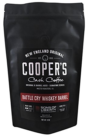 Whiskey Barrel Aged Coffee by Cooper's Cask - Single Origin Ethiopian Coffee Beans Aged in Rye Whiskey Barrels - Battle Cry - 12 oz Bags, Whole Coffee Bean