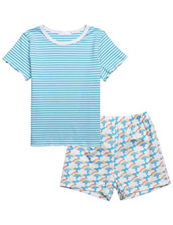 Arshiner Kids Clothes Set Stripe Rainbow Outfit Short Summer Pajama Set for Girls 4-13