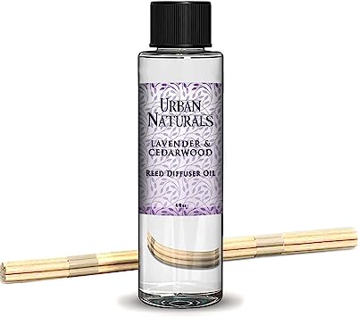 Urban Naturals Lavender Cedarwood Scented Oil Reed Diffuser Refill | Free Set of Reed Sticks! 4 oz