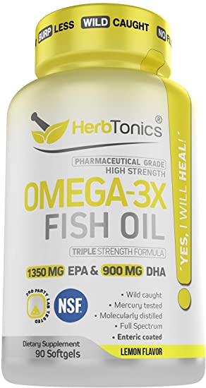 High Strength Omega 3 Fish Oil Supplement 3750MG (HIGH EPA 1350MG   DHA 900MG) Fish Oil Omega 3 Pills Triple Strength Burpless Wild Caught Fish Oil Capsules Heart Health Joint Support (90)