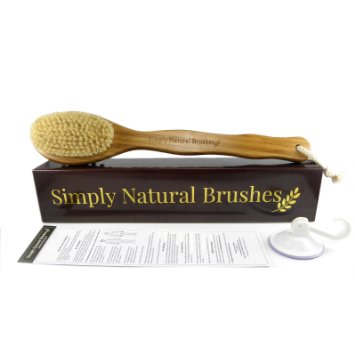 Premium 2 in 1 Bamboo Bath Body Brush for Wet  Dry Brushing 16 long with easy to grip handle and complimentary shower hook Perfect GIFT Get silky smooth skin or your money back