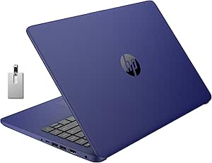 HP Stream 14" HD BrightView Laptop, Intel Celeron N4000, 8GB RAM, 64GB SSD, Intel HD Graphics, Webcam, 1 Year Office 365, Blue, Win 11S, 128GB Hotface USB Card