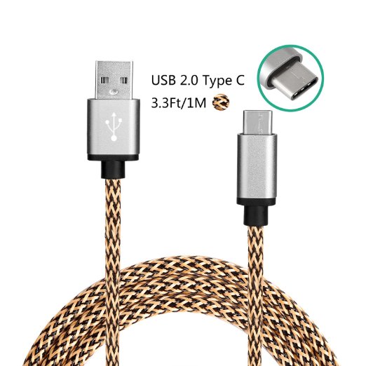 USB Type C to USB 2.0 Type A Cable - Nylon Braided Data / Charge and Sync Cable with Reversible Connector for USB Type-C Devices Including Note 7,the new MacBook,ChromeBook,Nexus 5X,Nexus 6P - 3 Feet