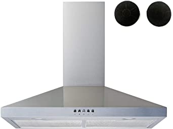 Winflo 30" Convertible Stainless Steel Wall Mount Range Hood with Stainless Steel Baffle filters or Mesh Filters, LED lights and 3 Speed Push Button Control (With 2pcs charcoal filters)