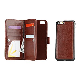 Nuo Peng 2 in 1 Protective Folio Flip Iphone Wallet Case with Magnetic Detachable Slim Back Cover for Iphone 6 Plus, Iphone 6S Plus (Brown)