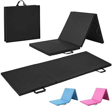 WF Athletic Supply Tri Fold Folding Exercise Mat with Carrying Handles, 1.5" or 2" Foldable Gym Mat, Folding Foam Workout Mat for Gymnastics, Yoga, MMA, Core Workouts, Stretching, Multiple Colors